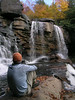 Pendleton Run, WV 10/2006 : Pendleton Run is a tributary of the Blackwater River. It spills 450 ft. into the Blackwater Canyon in the state park over several large plunge falls and cascades. The creek was dammed up by the park, so the flows aren't always predictable. Still, we've found good water in the creek even after a dry spell. The Pendleton Run falls series may be the easiest to access in the region because someone has blazed a goat trail down the river right side. The "trail" is steep and faint in spots, so don't expect easy going. But the route has been clipped so there's no bushwhacking or need to get into the streambed to get past thick vegetation.
