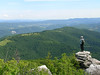 Canyons Rim at Roaring Plains, WV 2006-2007 (6/2007) : Rugged, windswept and amazingly beautiful from its high altitude orientation, the Roaring Plains of  West Virginia is part of the largest high mountain plateau area in the East. The photos in this gallery are from a remote corner of this region where faint bushwhack routes access and follow the rim of two canyons above the drainages for Roaring Creek and Long Run. Here there are numerous rocky overlooks with spectacular views of Seneca Rocks and Spruce Knob, North Fork Mountain, Shenandoah Mountain and other impressive features of the Potomac Highlands. Indeed, the views from this ridge rival any we've enjoyed in the Mid-Atlantic. This area is ideal for backpacking but is tucked just out of reach of a comfortable day hiking  trip. So for both trips, we biked in 3.5 miles on forest road  to begin our explorations - a 7 mile bushwhack loop and a shorter loop that involves taking a hard to find and follow shortcut through a maze of mountain laurel. A trip here requires concentration, comfort with difficult terrain and good route finding skills, but one is well rewarded.