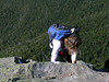 Hell Brook Route Up Mount Mansfield, VT (9/2007) : Hell Brook is the name of a "trail" that ascends Mount Mansfield in Vermont from the northeast. Counting the final ascent from a saddle, the climb is 2,700 ft. in less than 2 miles. Hell Brook itself rises 2,200 ft. in 1.3 miles. Don't lean back. Don't turn around. And, don't call this a trail. It's a designated scrambling route that would be bouldering or climbing if it was much steeper. It is an incredible way to reach the highest point in Vermont, a 4,393 ft. subalpine wonderland surrounded by the Green Mountains of the Granite State. On a clear day the summit offers views of the White Mountains in New Hampshire, Lake Champlain and the highest Adirondacks in New York, not to mention views north and south along the Green Mountain range.