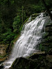 Shays Run, WV, 7/2006 : Shays Run spills into the Blackwater River gorge on river left near the lodge at Blackwater State Park. The first falls, known as Elakala Falls, has a trail by it and is easily viewed. Downstream and beyond the trail there are several much larger cascades that require Creekyoneering™ to see. Few places offer this many wonderous cascades in such a compact space. The creek has a northern aspect and gets little sunlight, creating a dark and mysterious feel with moss covered rocks and thick vegetation.